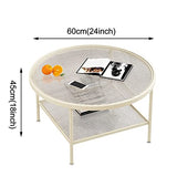 Ronde Table Basse en Verre Moderne Décoratif Table D'appoint Bout de Canape avec 2 Étagère Ouverte Tablettes et Cadre en Métal Casquettes de Pied Table de Café pour Salon, Chambre, Bureau, Balcon