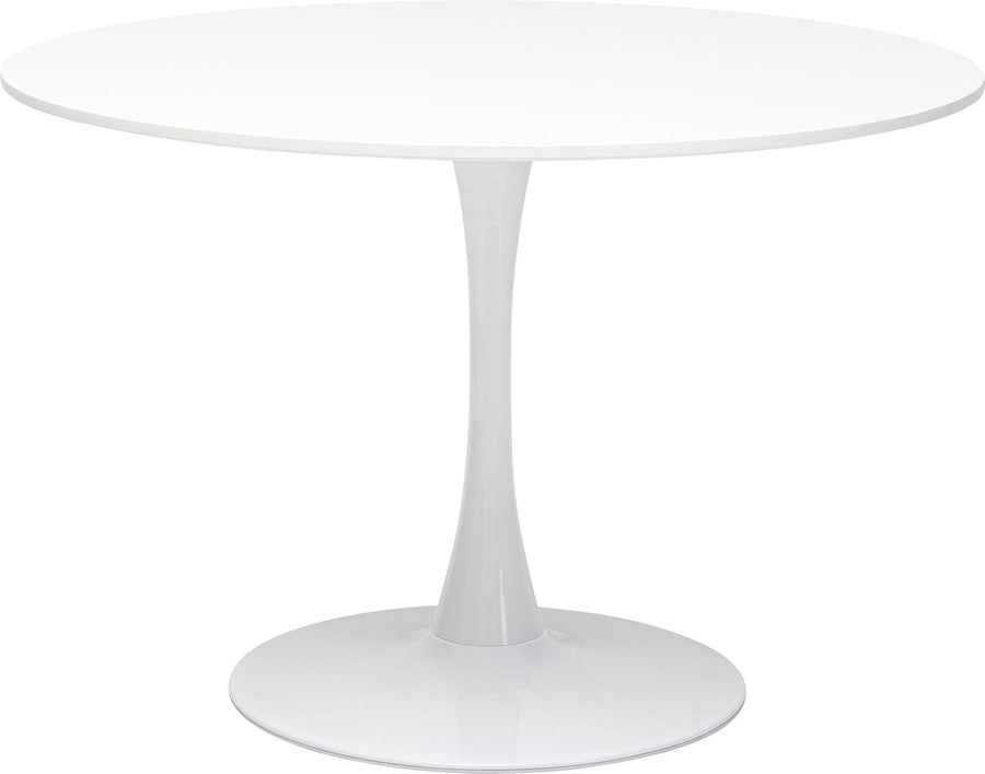 Kare Design Table Schickeria, blanc, bois MDF, pied en acier, minimaliste, table a manger, table ronde pour 4 personnes, salle à manger, salon, bureau, Ø110