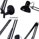 Applique murale industrielle noire à bras pivotant réglable à bras long, lampe en aluminium à double bras pliant for travail d'architecte, éclairage mural for chambre à coucher, lecture, salon, bureau