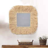 FLCPJGV Miroir de Ferme en Paille tressée, Miroir décoratif, Miroir bohème pour Salle de Bain et Appartement, CarrÉ