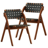 Qiydia Chaises De Salle à Manger Pliantes en Bois, Chaise De Cuisine avec Siège et Dossier en Cuir Tressé, Chaise D'appoint De Ferme pour Petit Salon, sans Assemblage(Set of 2, Brown1)