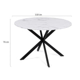 IDMarket - Table à Manger Ronde Alix 4-6 Personnes Pied araignée métal Noir et Plateau Effet marbre Blanc Alaska 110 cm