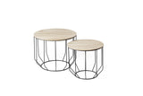 LIFA LIVING Tables Gigognes Bois & Metal Rondes, Table Basse Lot de 2, Petite Table Basse Gigogne Design Industriel, Tables d'Appoint pour Salon & Chambre