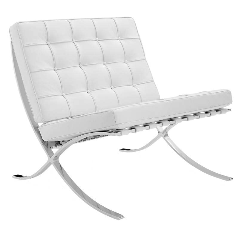 Furnwise Fauteuil de salon moderne en cuir avec cadre en acier inoxydable poli (blanc)