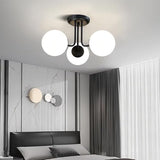 ZEHUILT Plafonnier Moderne, Lustre Suspendu Avec Abat-Jour Globe En Verre Blanc, Plafonnier Semi-Encastré à 3 LumièRes, Pour Salon Chambre Cuisine Couloir, Noir