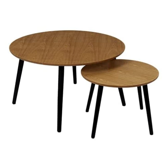 HOME DECO FACTORY HD7191 Table Gigogne Ronde X2 Appoint Salon, Bois-Noir, 80x45x80 cm