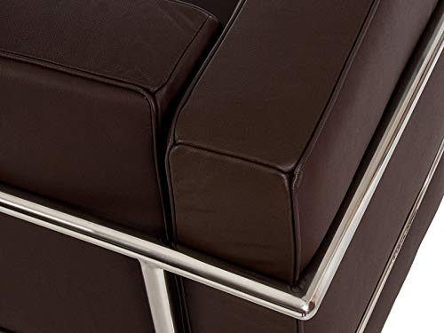 LC2 Cognac Fauteuil en acier inoxydable en cuir italien noir, marron, blanc