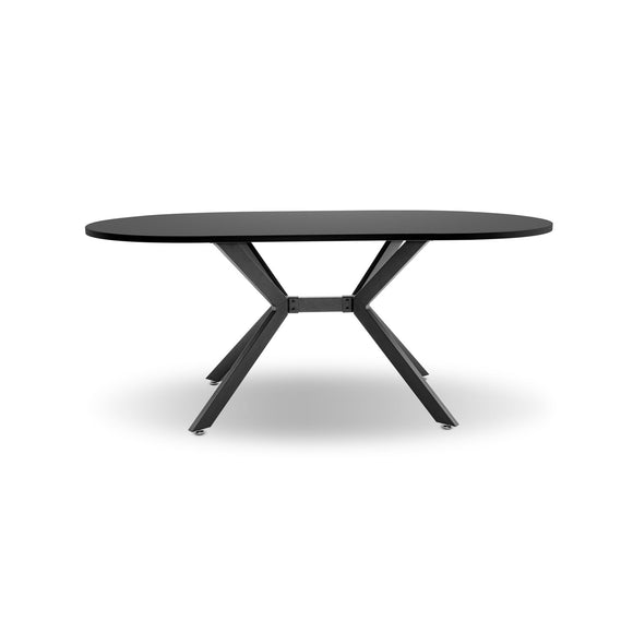 FRANKYSTAR Marui - Table à manger ovale en bois et métal avec pied central Ashi 180x100 cm - noir mat