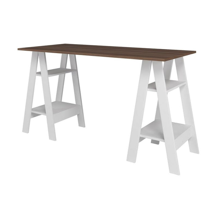 ACTUAL DIFFUSION Bureau 2 Tréteaux 4 Niches Blanc et Châtaignier L 135 H 75 P 60 cm