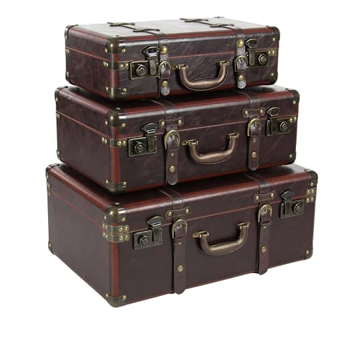 Deco 79 Malle en cuir vintage, 45,7 cm, 53,3 cm, 58,4 cm, marron Deco 79 Malle en cuir vintage, 45,7 cm, 53,3 cm, 58,4 cm, marron