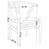 Tomile Lot de 2 chaises de salle à manger en Y en bois massif avec rotin (bois cendré, couleur châtaigne)