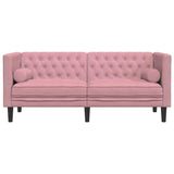 Lumanois Canapé Chesterfield avec traversins 2 Places Rose Velours Canapés Rose,372686