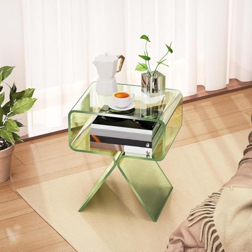 Table basse élégante en acrylique transparent de qualité supérieure avec étagère ouverte pour salon, chambre à coucher et bureau, pas de montage nécessaire, parfaite pour les petits espaces (petite Table basse élégante en acrylique transparent de qualité supérieure avec étagère ouverte pour salon, chambre à coucher et bureau, pas de montage nécessaire, parfaite pour les petits espaces (petite