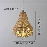 WANQINV Lustre en Perles de Bois de Style bohème Suspension Semi-incrustée de Perles de Bois Faites à la Main Salle à Manger Salon Chambre Plafonnier Suspension E27 3- Lumières 14,97 "D X 21,67" H