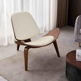 Homary Fauteuil Salon 1 Place, Chaise Coiffeuse pour Chambre en Cuir Doux, Base Tripode en Bois Noyer Design Moderne Siège Rembourré pour Salon Bureau Confort Élégant