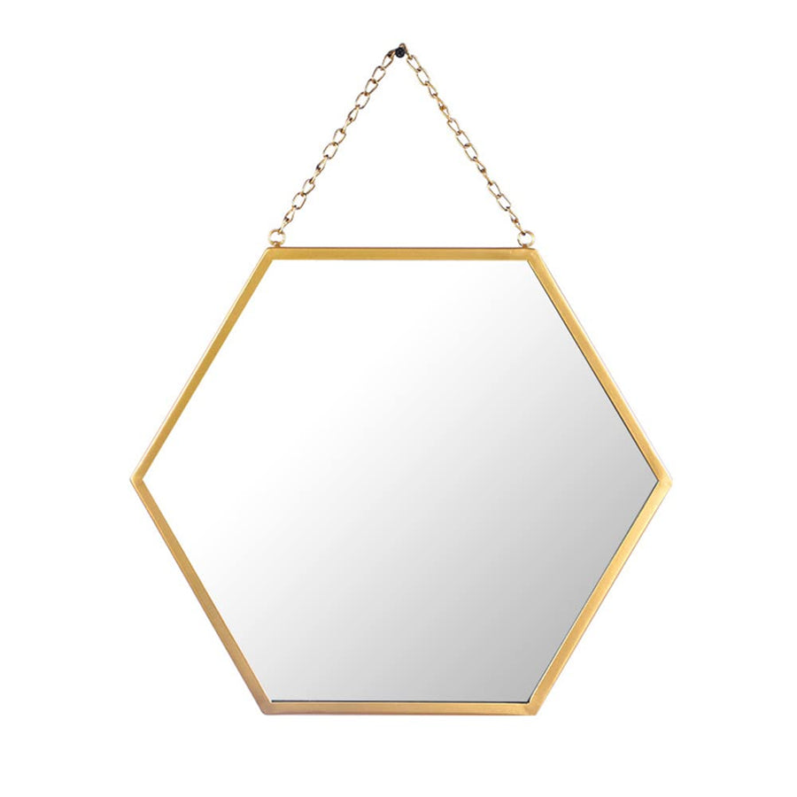 Hosoncovy Miroir hexagonal en métal à suspendre au mur avec chaîne, pleine longueur pour salle de bain, salon, chambre à coucher (L)