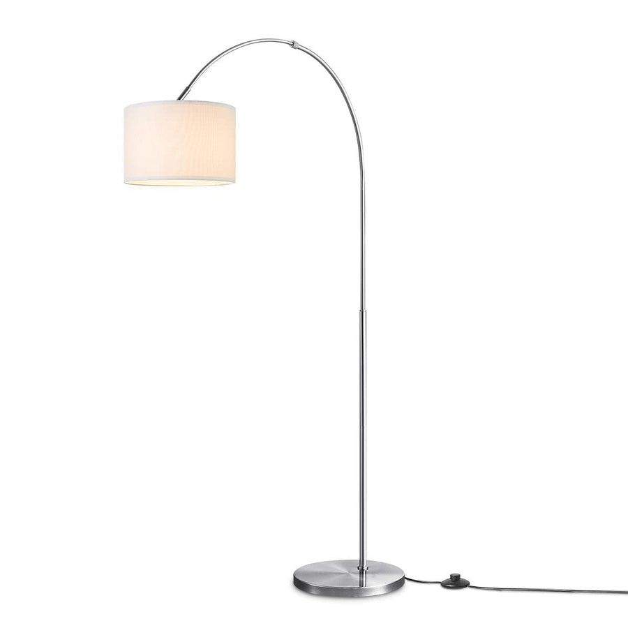 Home Sweet Home Moderne Lampadaire | arc Duke | 98/30/180cm | Acier brossé | Lampe sur pied Fischer avec abat-jour blanc | E27 | avec interrupteur au pied | pour le salon