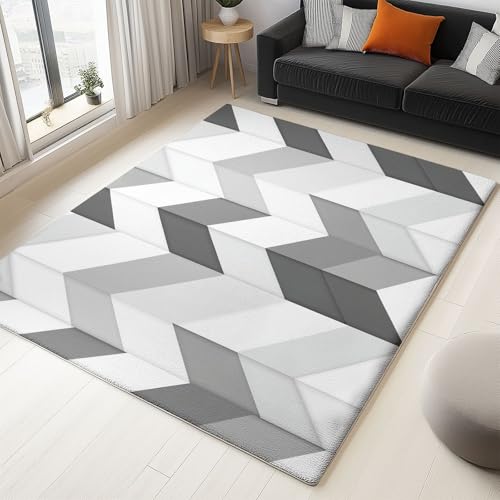 Tapis de Salon Géométrique Forme en V Triangle - Grand Tapis Lavable Super Doux et Antidérapant, Moquette Poil Ras Chambre, pour Manger, l'entrée et la Cuisine, 160x230 cm, Gris