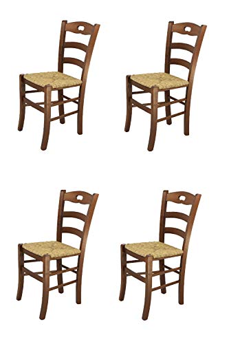 t m c s Tommychairs - Set 4 chaises Savoie pour Cuisine, Bar et Salle à Manger, Robuste Structure en Bois de hêtre peindré en Couleur Noyer et Assise en Paille