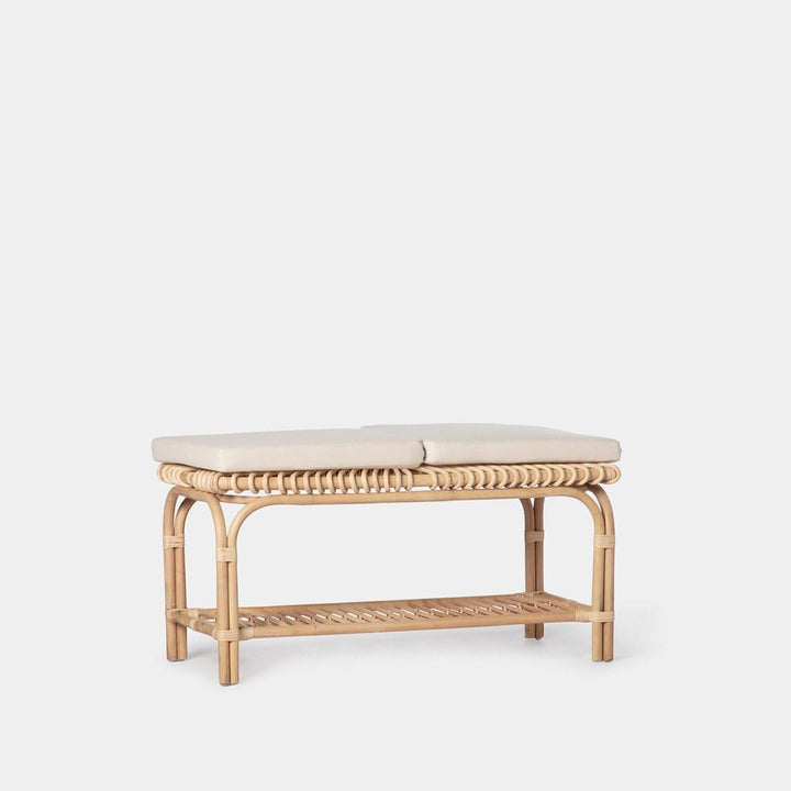 KLAST Banc en Rotin Naturel Kina avec Coussins Déhoussables, Idéale comme Pied de Lit ou Banc, Fabriquée à la Main avec Variations de Couleur