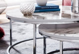 WOHNLING KADIMA DESIGN set de 2 table basse aspect marbre blanc argent table basse ronde moderne, 80 x 80 x 36 cm