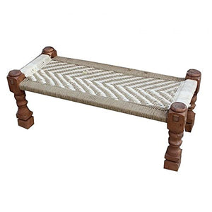 A.S Industries Banc indien en bois massif Charpai Khat Manjhi tissé Charpoy Canapé-lit marron blanc pour décoration d'intérieur