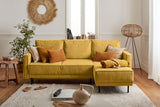 Lisa Design - Canapé d'angle Convertible avec Coffre Réversible Charlie en Velours Côtelé - Canapé Lit - Sofa Jaune 4 Places - Angle Droit - ou Gauche - Salon