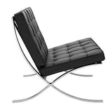 Furnwise Fauteuil de salon moderne en cuir avec cadre en acier inoxydable poli (noir)