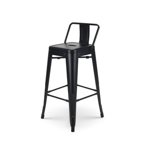 Tabouret de Bar en métal Noir Mat Style Industriel - avec Dossier - Hauteur 66cm