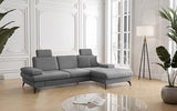CAVADORE Moritz Canapé d'angle avec Chaise Longue, lit, Coffre de lit, réglage de la Profondeur d'assise, appuie-têtes et Pieds en métal Noir Mat, 275 x 82-107 x 171 cm, tissé à Plat, Gris