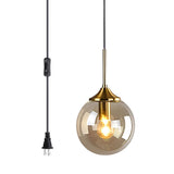 KCO Suspension moderne en forme de globe en verre avec abat-jour ambré et laiton doré pour cuisine, entrée, salle à manger (ambre)