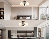 ZEHUILT Plafonnier Moderne, Lustre Suspendu Avec Abat-Jour Globe En Verre Blanc, Plafonnier Semi-Encastré à 3 LumièRes, Pour Salon Chambre Cuisine Couloir, Noir