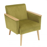 MACABANE ALBANE - Fauteuil Velours Vert Clair Pieds et accoudoirs Bois