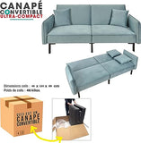 Canapé Convertible Effet Velours - 198 x 90 x 83 cm. - Vert de Gris