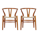 Tomile Lot de 2 chaises de salle à manger en Y en bois massif avec rotin (bois cendré, couleur châtaigne)