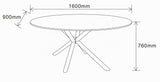 Casa Vital Melisana Table de salle à manger ovale en pierre frittée avec pieds en métal Noir mat 160 x 90 x 76 cm Charge maximale 50 kg
