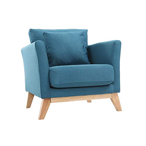 Miliboo Fauteuil scandinave déhoussable en Tissu Bleu Canard et Bois Clair Oslo