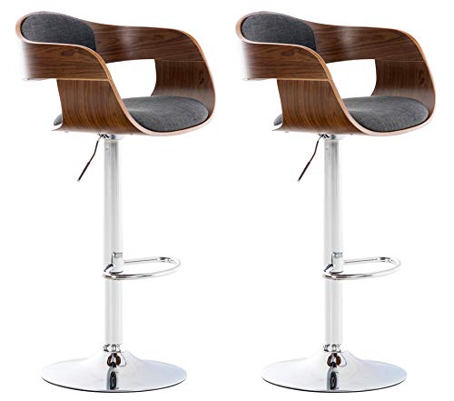 CLP Lot De 2 Tabourets De Bar Kingston en Tissu I Chaise Haute De Bar Réglable en Hauteur I Piètement Métallique I Rembourrage Epais, Couleur:Noyer/Gris foncé