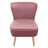 Meubletmoi Fauteuil Bas, Structure en Bois de pin, Tissu Finition Velours côtelé Rose et piètement en Bois de Bouleau - Natsu