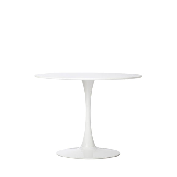 KLAST Table à Manger Ronde de 100 Cm Blanche Cory, Style Vintage avec Base Tulipe, Design Contemporain et Amplificateur d'Espace Idéale pour Les Salles à Manger Modernes