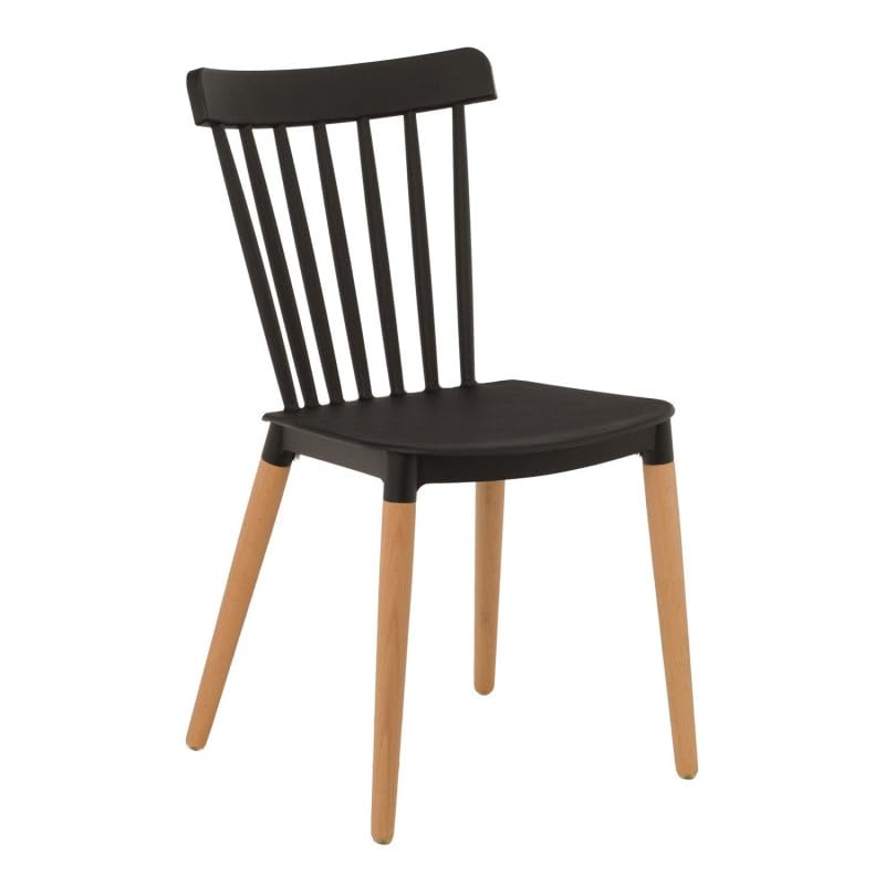 Kosmi Chaise Style scandinave à barreaux modèle Pop - Coque en résine Noire et Pieds en Bois Naturel Kosmi Chaise Style scandinave à barreaux modèle Pop - Coque en résine Noire et Pieds en Bois Naturel