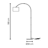 Home Sweet Home Moderne Lampadaire | arc Duke | 98/30/180cm | Acier brossé | Lampe sur pied Fischer avec abat-jour blanc | E27 | avec interrupteur au pied | pour le salon