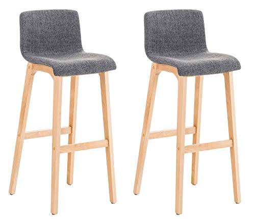 CLP Lot De 2 Tabourets De Bar Design avec Dossier Et Assise en Tissu I Piètement en Bois I Repose-Pieds I Hauteur Assise 77 cm, Couleur:Gris Clair