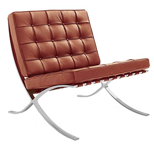 Furnwise Fauteuil de salon moderne en cuir avec cadre en acier inoxydable poli (cognac) Furnwise Fauteuil de salon moderne en cuir avec cadre en acier inoxydable poli (cognac)