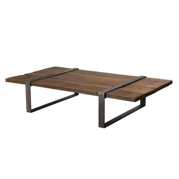MACABANE Mathis - Table Basse Multi-Planches Marron Bois Massif cerclée métal Gris Anthracite MACABANE Mathis - Table Basse Multi-Planches Marron Bois Massif cerclée métal Gris Anthracite