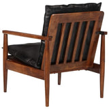 ULUYYUC Fauteuil, fauteuil de lecture, confortable, fauteuil de salon, balcon, convient pour salle de société, bureau, chambre à coucher, en cuir véritable et bois massif d'acacia noir