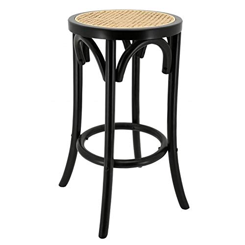 AubryGaspard Tabouret de Bar en Bois laqué Noir et cannage AubryGaspard Tabouret de Bar en Bois laqué Noir et cannage