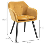 HOMCOM Chaises de Salle à Manger Chaises de Visiteur scandinave - Lot de 2 - Pieds effilés Bois Noir - Velours Jaune Moutarde