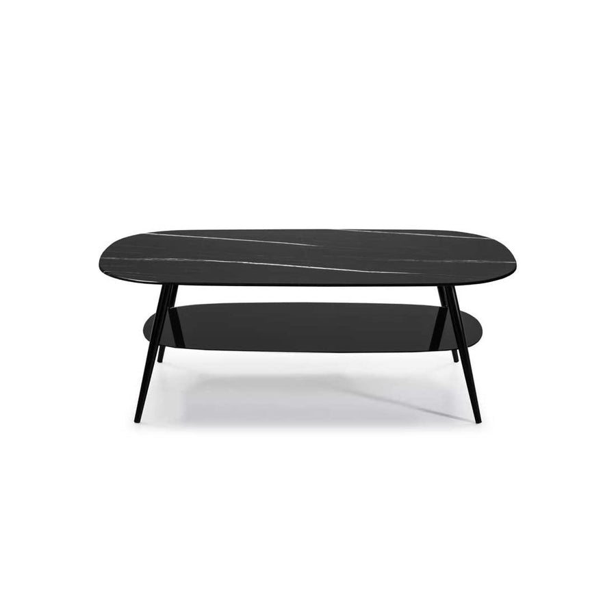 Tousmesmeubles Table Basse Marbre Noir Verre/Métal - NILANI : Noir - L 120 x l 60 x H 45 cm - Neuf