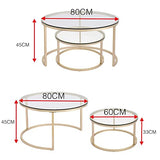 Huuryoudo Lot de 2 Tables Basses en Verre doré avec Structure en métal - Table d'appoint Ronde pour Balcon, canapé, Petite Table de Salon, Plateau en doré